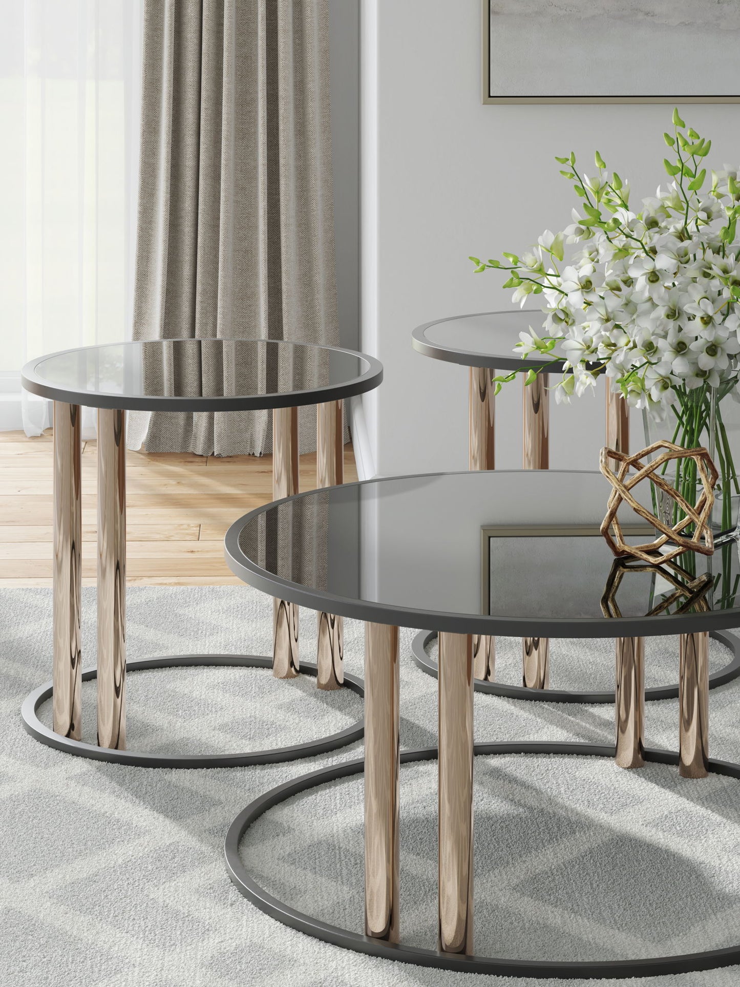 Hannerly - Black / Gold Finish - Occasional Table Set (Set of 3)