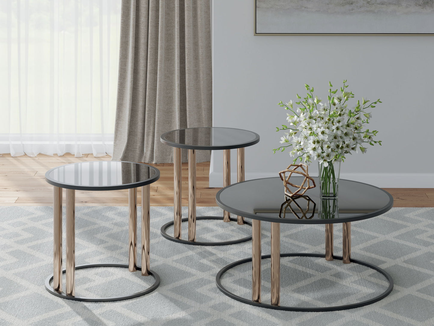 Hannerly - Black / Gold Finish - Occasional Table Set (Set of 3)