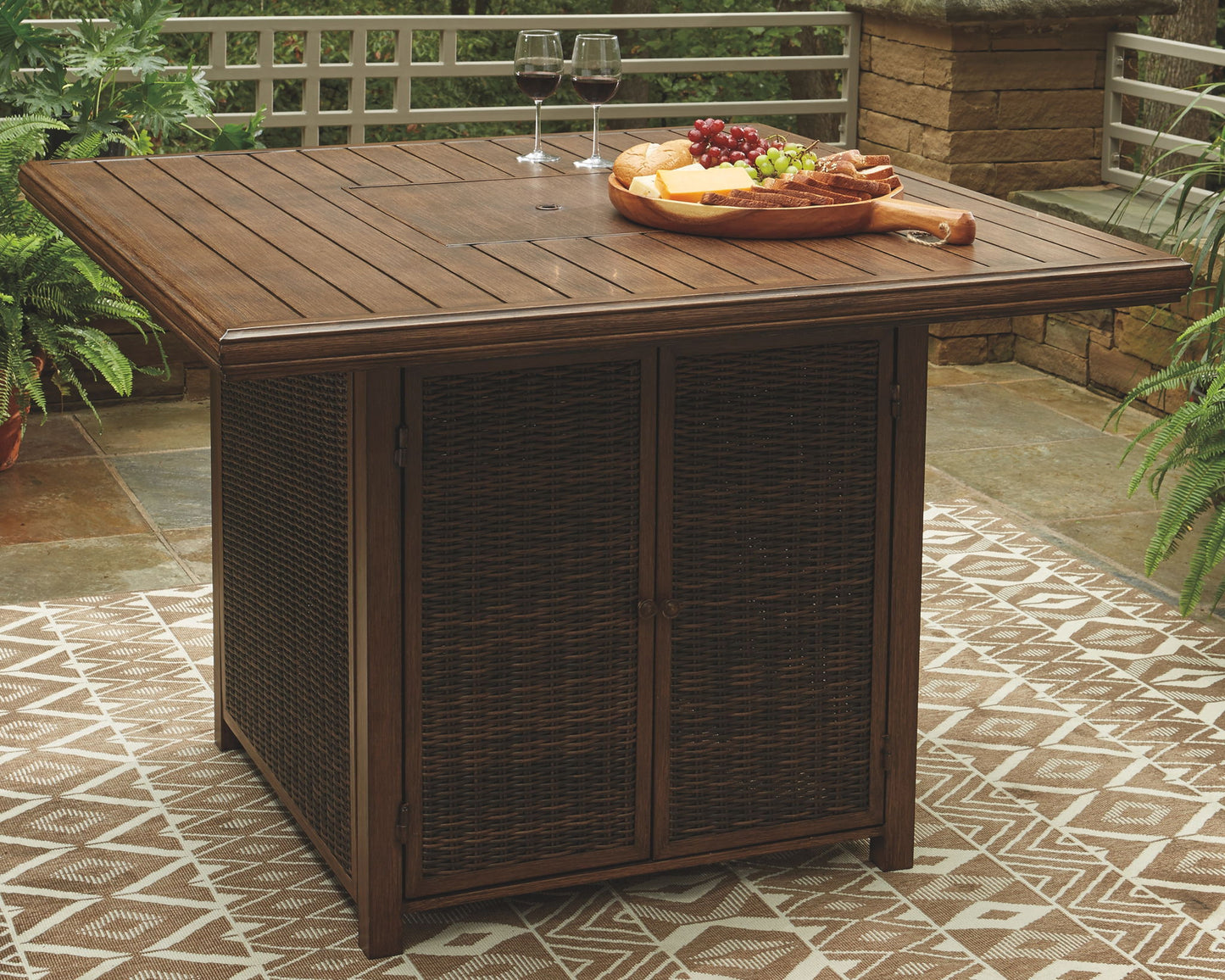Paradise Trail - Medium Brown - Square Bar Table w/Fire Pit