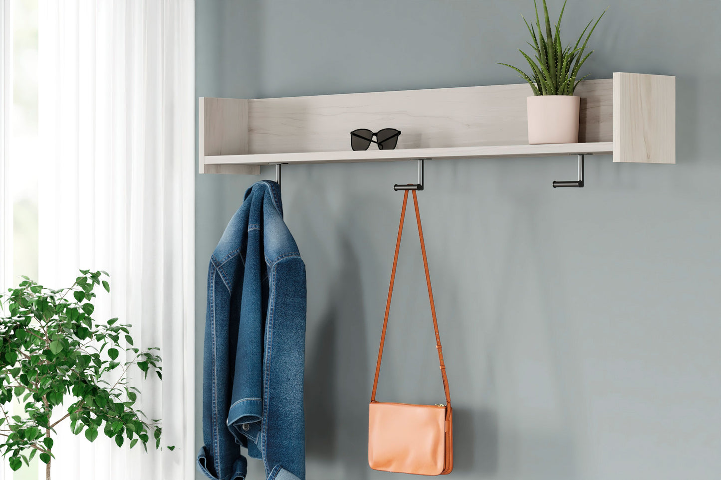 Socalle - Wall Mounted Coat Rack w/Shelf - Light Natural