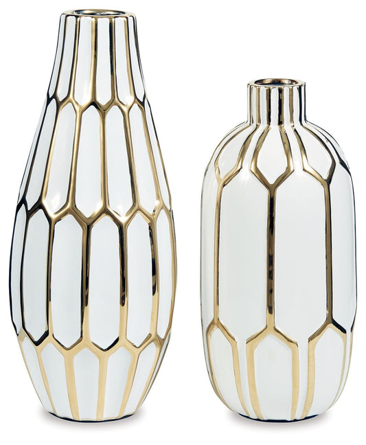 Mohsen - Vase Set (Set of 2) - Gold Finish / White