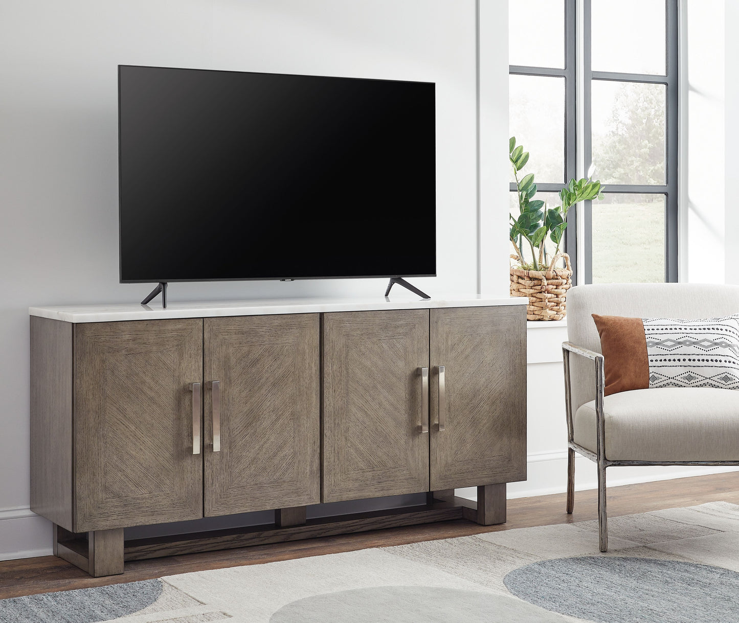 Loyaska - Extra Large TV Stand - Grayish Brown / White