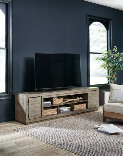 Krystanza - XL TV Stand w/Fireplace Option - Weathered Gray